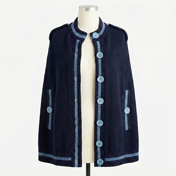 Marc Jacobs Jackets & Blazers - Marc Jacobs Navy Wool Knit Cape Poncho Sweater Contrast Trim Button Preppy M